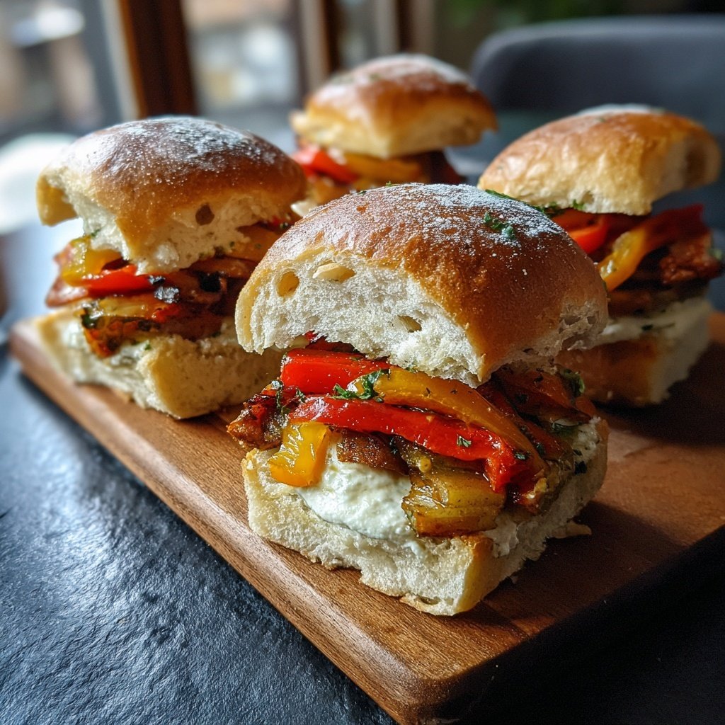 Roasted Veggie and Hummus Sliders