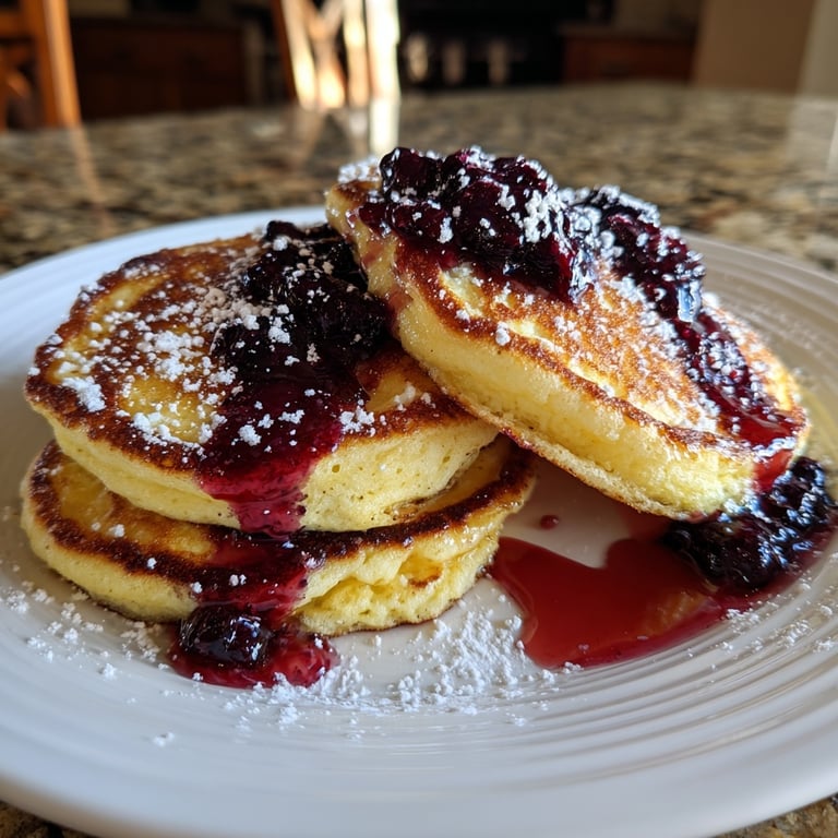 Lemon Ricotta Pancakes with Blueberry Syrup