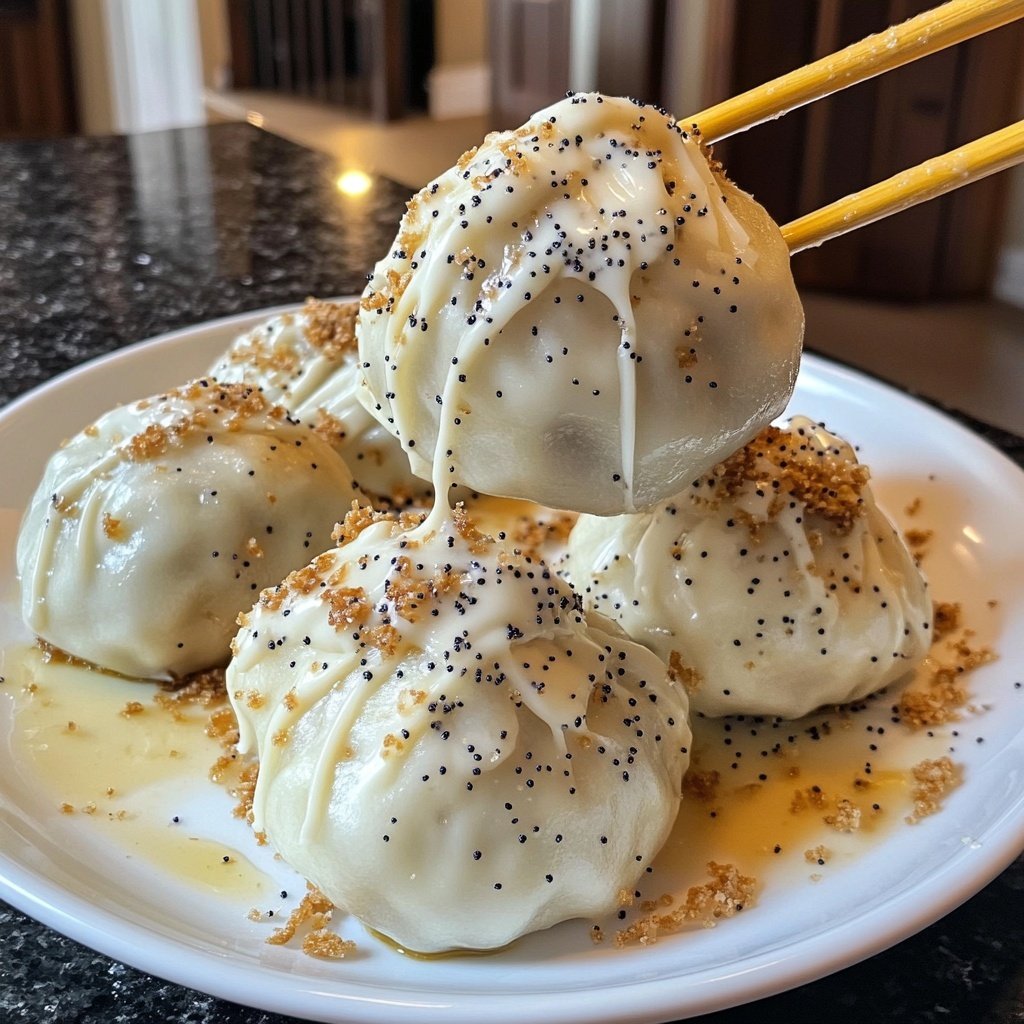 Steamed Dumplings with Vanilla Sauce and Poppy Seeds