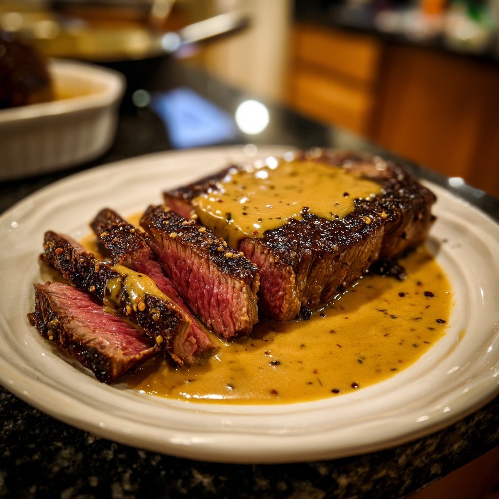 Steak with Bourbon Garlic Cream