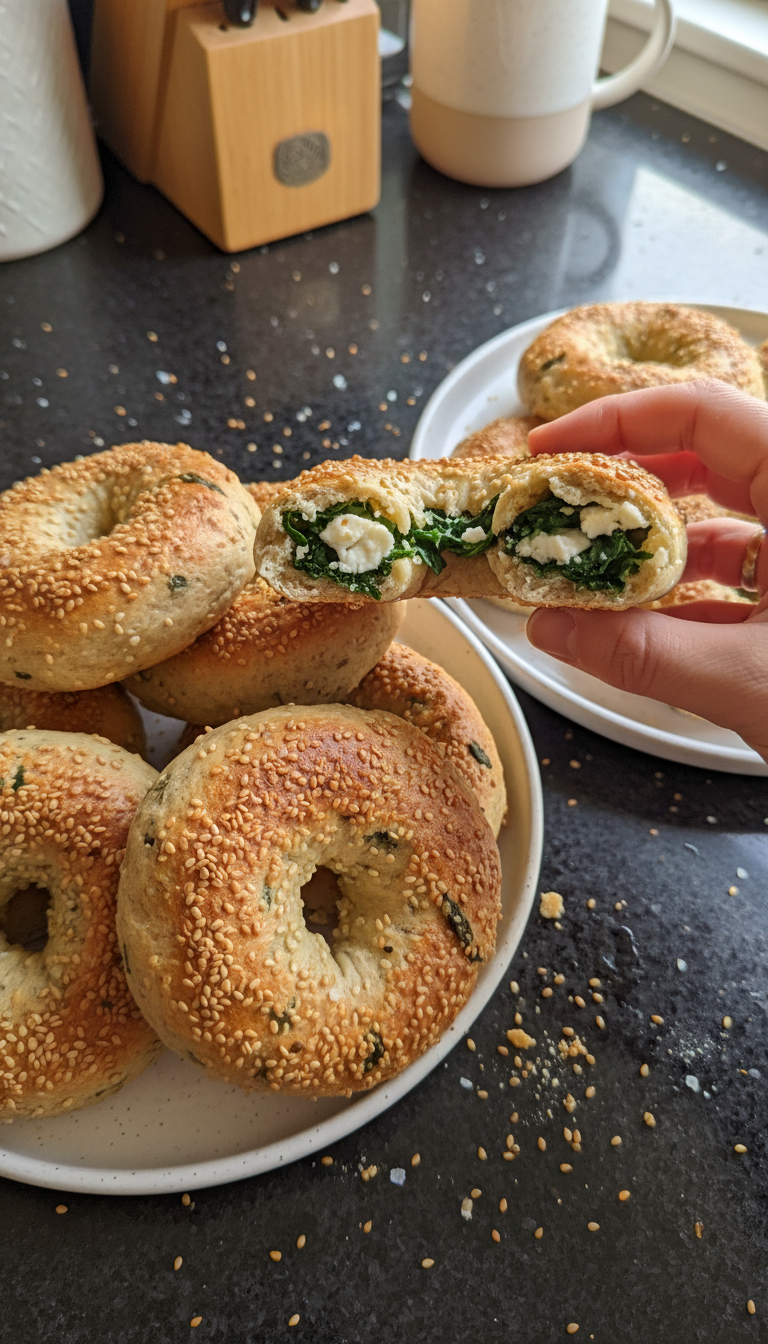Savory Spinach Protein Bagels