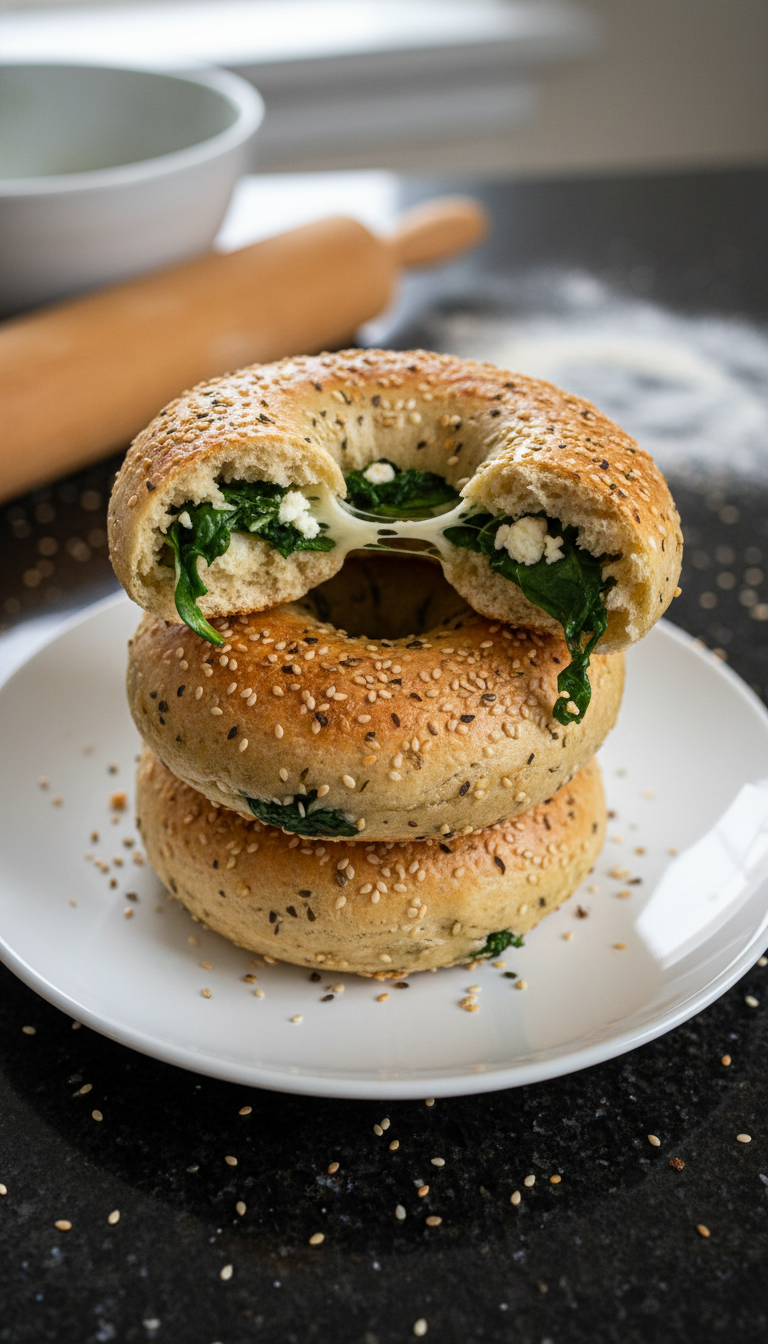Spinach Feta High-Protein Bagels