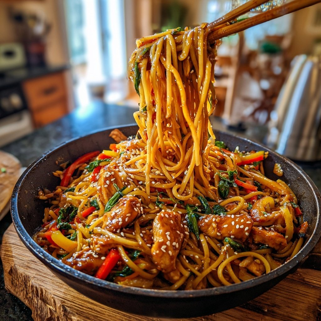 Asian Sesame Chicken Noodles Stir-Fry